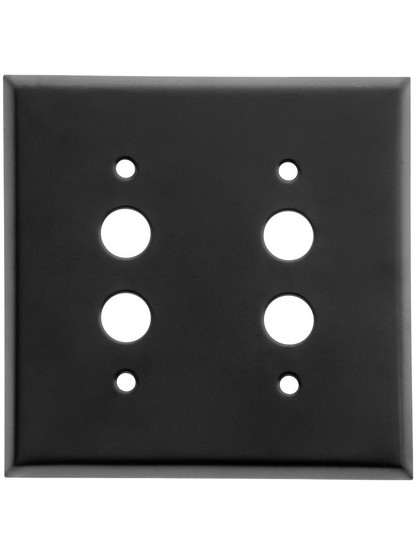 Classic Double Gang Push Button Switch Plate In Matte Black.